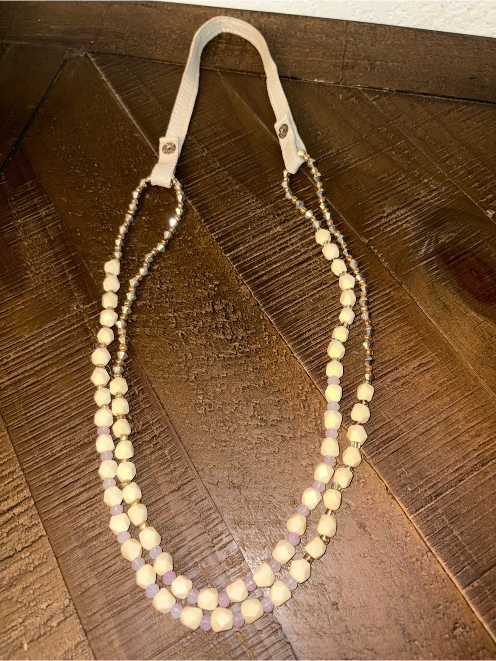 Cream Beaded Double Strand Necklace - Women Jewelry